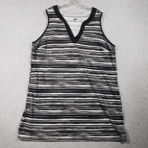 Lands' End Plus Size 2X 20W‎ 22W Black White Striped Sleeveless V-Neck Tank Top